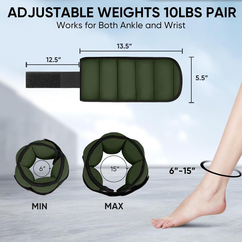 APEXUP 10lbs/Pair Adjustable Ankle Weights for Women and Men, Modularized Leg Weight Straps for Yoga, Walking, Running, Aerobics, Gym - Image 2